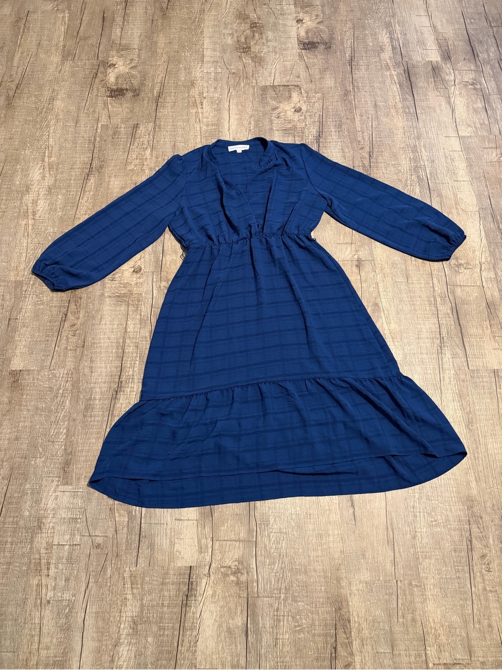 Emma & Michele Navy Midi Dress with Ruffle Hem